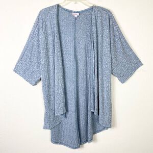 Lularoe Light Heathered Blue Ribbed Short Sleeve Open Face Cardigan Sweater